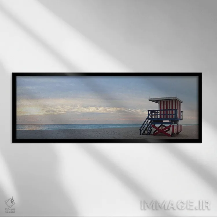 تابلو دکوراتیو Miami, Miami-Dade County, Florida, USA,نجات غریق در ساح… اثر پانورامیک ایمجز - نمای قابدار مشکی