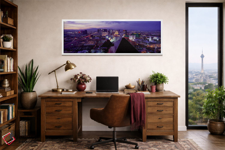 تابلو دکوراتیو Las Vegas, Clark County, Nevada, USA,شهر در حال روشنایی… اثر پانورامیک ایمجز - D1W