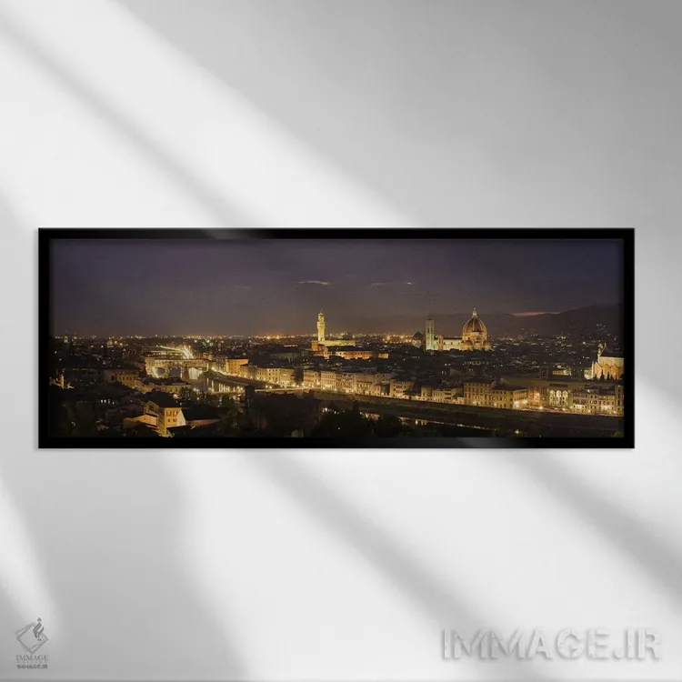 تابلو دکوراتیو Ponte Vecchio, Arno River, Duomo Santa Maria Del Fiore… اثر پانورامیک ایمجز - نمای قابدار مشکی