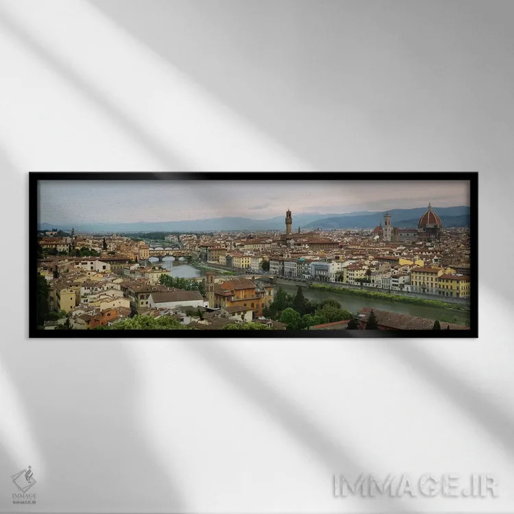 تابلو دکوراتیو Ponte Vecchio, Arno River, Duomo Santa Maria Del Fiore… اثر پانورامیک ایمجز - نمای قابدار مشکی