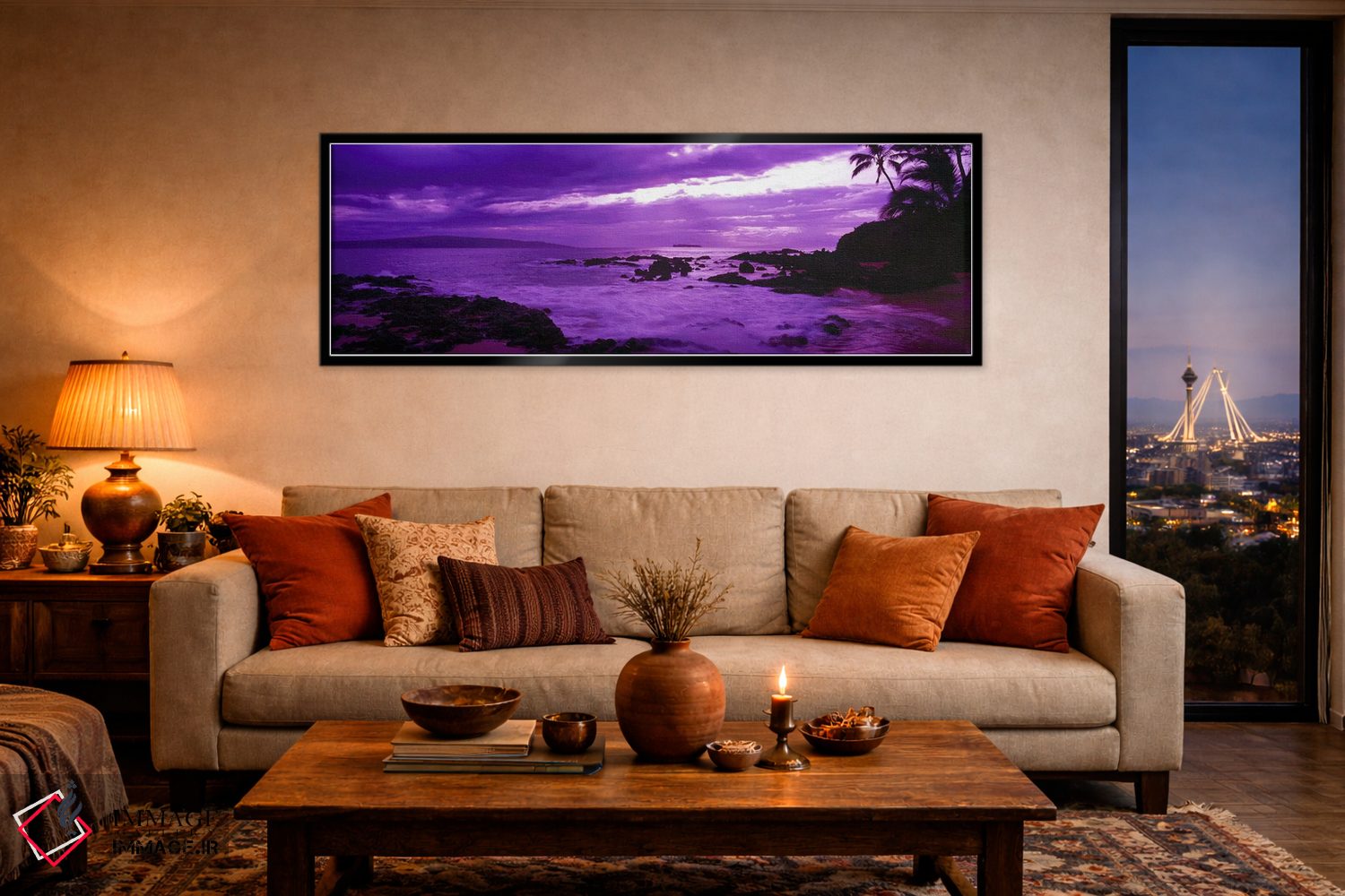 تابلو دکوراتیو Makena Beach, Maui, Hawaii, USA,غروب ارغوانی ابری، ساحل… اثر پانورامیک ایمجز - D6B