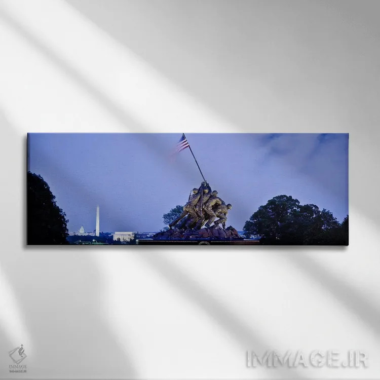 تابلو دکوراتیو Arlington, Virginia, USA,یادبود ایوو جیما در غروب با بن… اثر پانورامیک ایمجز - نمای روبهرو روی دیوار