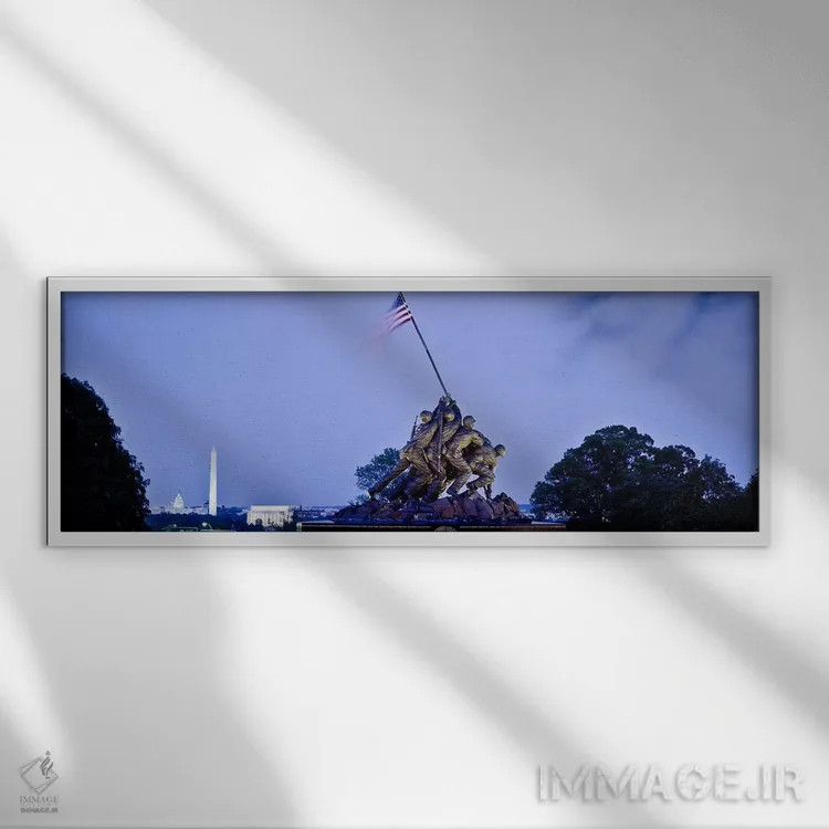 تابلو دکوراتیو Arlington, Virginia, USA,یادبود ایوو جیما در غروب با بن… اثر پانورامیک ایمجز - نمای قابدار سفید
