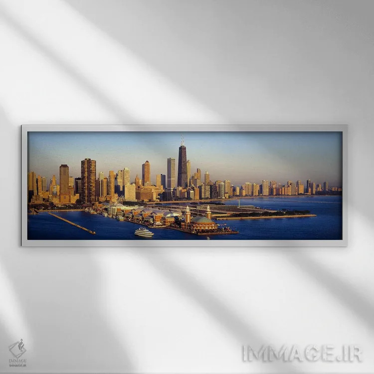 تابلو دکوراتیو Lake Michigan, Chicago, Cook County, Illinois, USA,نمای… اثر پانورامیک ایمجز - نمای قابدار سفید