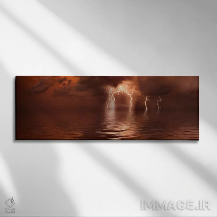 تابلو دکوراتیو طوفان رعد و برق بر فراز دریا اثر پانورامیک ایمجز - نمای روبهرو روی دیوار