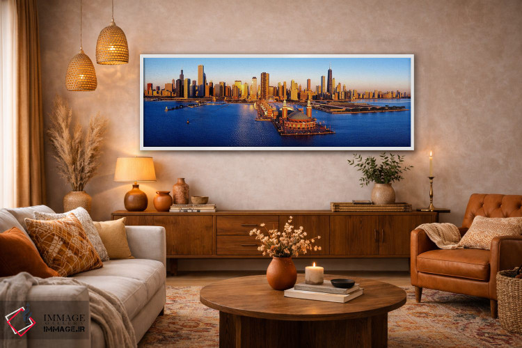 تابلو دکوراتیو Chicago, Cook County, Illinois, USA,طلوع آفتاب در اسکله… اثر پانورامیک ایمجز - D4W