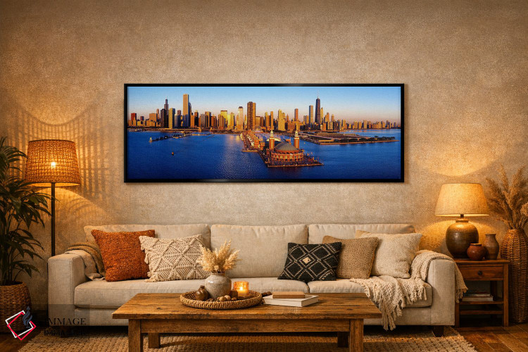 تابلو دکوراتیو Chicago, Cook County, Illinois, USA,طلوع آفتاب در اسکله… اثر پانورامیک ایمجز - D6B