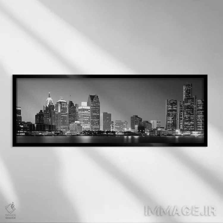 تابلو دکوراتیو Lake Erie, Detroit, Wayne County, Michigan, USA,شهر در… اثر پانورامیک ایمجز - نمای قابدار مشکی