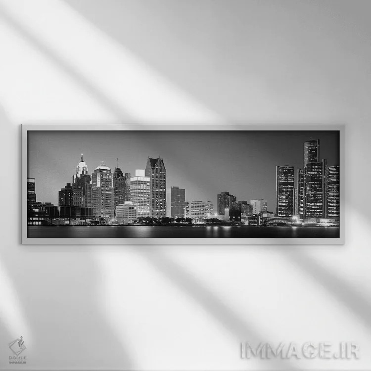 تابلو دکوراتیو Lake Erie, Detroit, Wayne County, Michigan, USA,شهر در… اثر پانورامیک ایمجز - نمای قابدار سفید