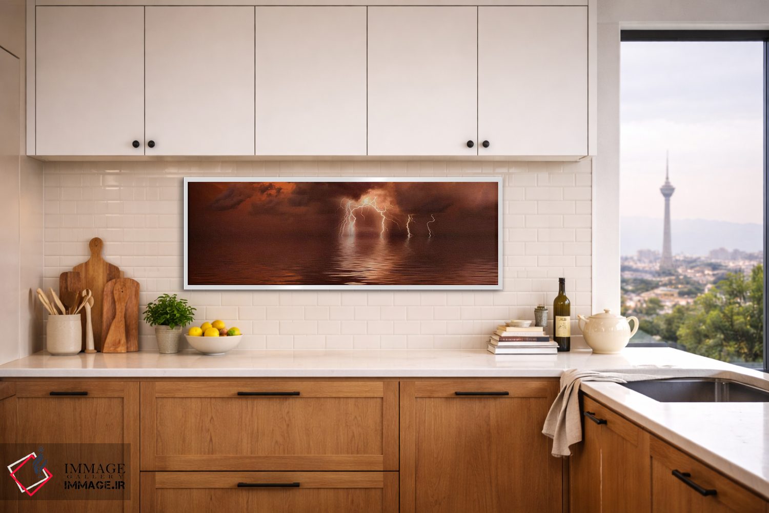 تابلو دکوراتیو طوفان رعد و برق بر فراز دریا اثر پانورامیک ایمجز - D2W