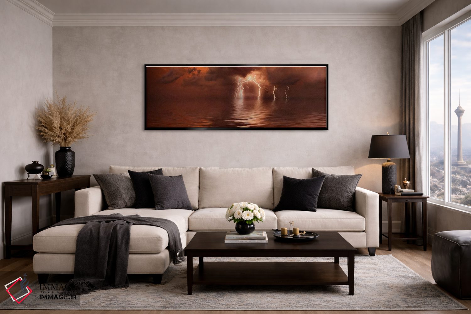 تابلو دکوراتیو طوفان رعد و برق بر فراز دریا اثر پانورامیک ایمجز - D5B
