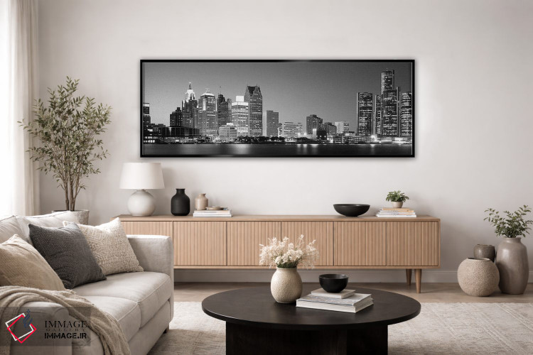 تابلو دکوراتیو Lake Erie, Detroit, Wayne County, Michigan, USA,شهر در… اثر پانورامیک ایمجز - D4B