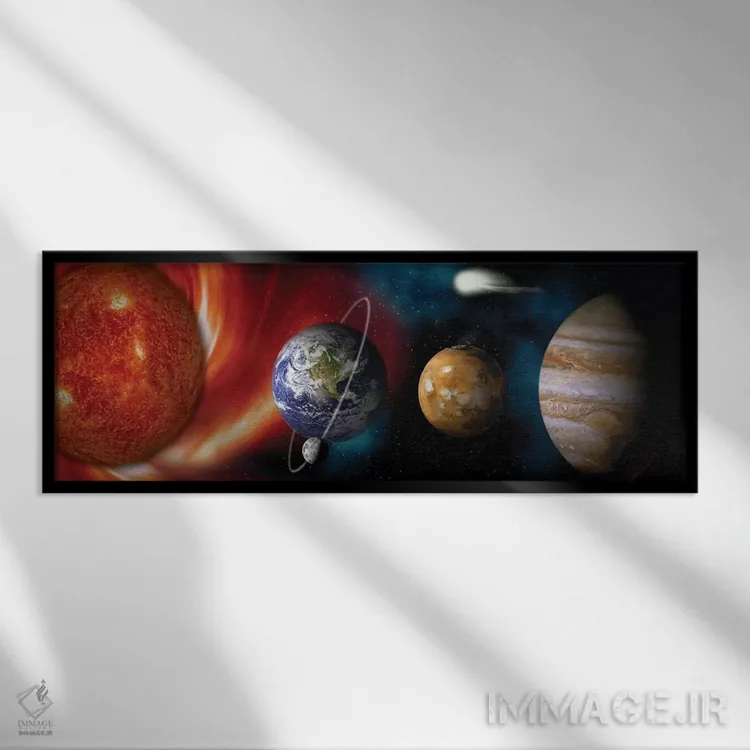 تابلو دکوراتیو خورشید و سیارات اثر پانورامیک ایمجز - نمای قابدار مشکی