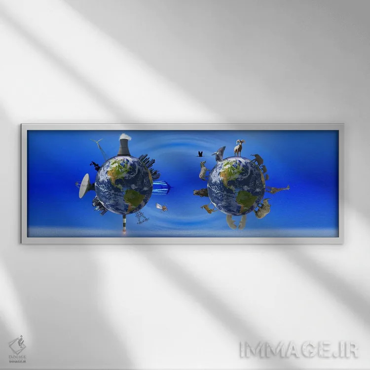 تابلو دکوراتیو زمین با حلقه ای از اشیاء اثر پانورامیک ایمجز - نمای قابدار سفید