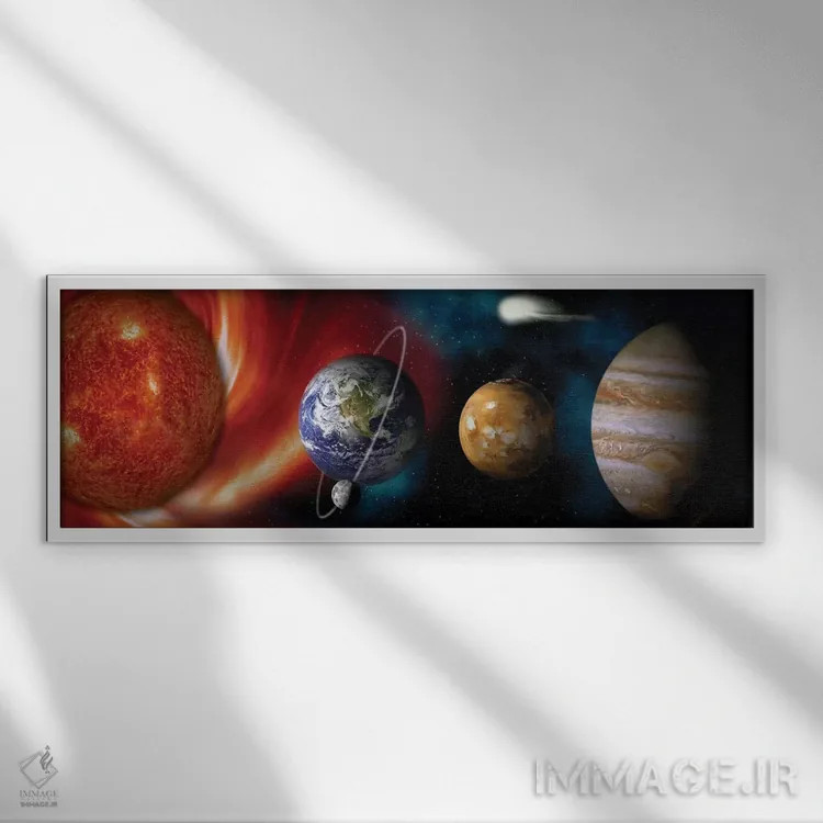 تابلو دکوراتیو خورشید و سیارات اثر پانورامیک ایمجز - نمای قابدار سفید