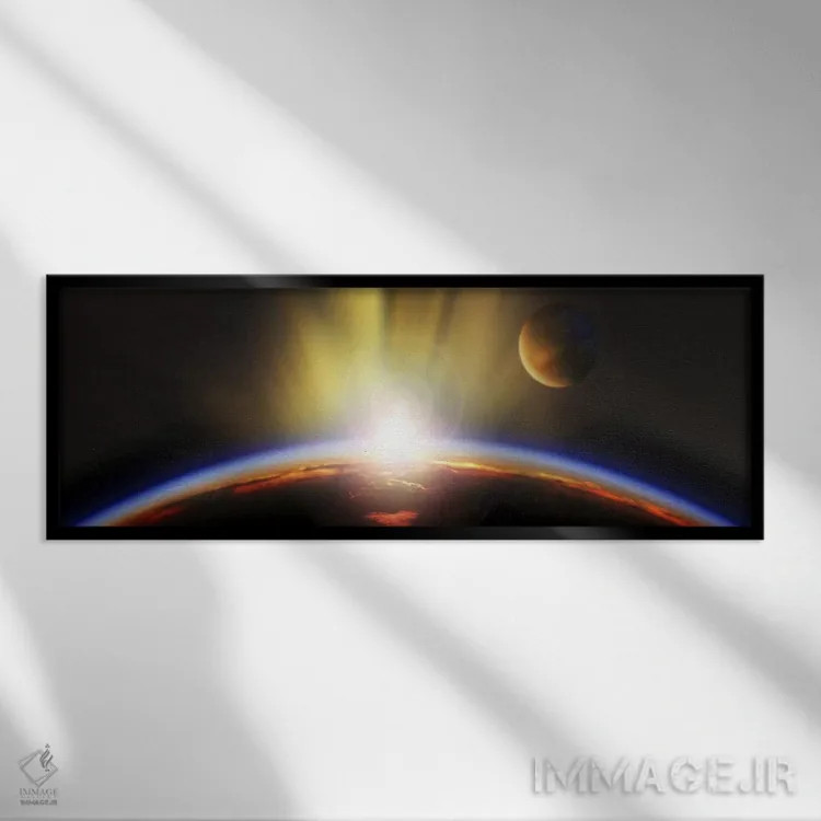 تابلو دکوراتیو طلوع خورشید بر فراز زمین اثر پانورامیک ایمجز - نمای قابدار مشکی