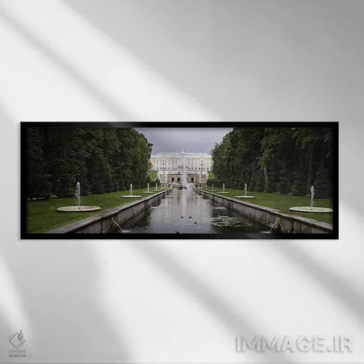 تابلو دکوراتیو St. Petersburg, Russia,کانال در گرند کسکید در کاخ بزرگ… اثر پانورامیک ایمجز - نمای قابدار مشکی