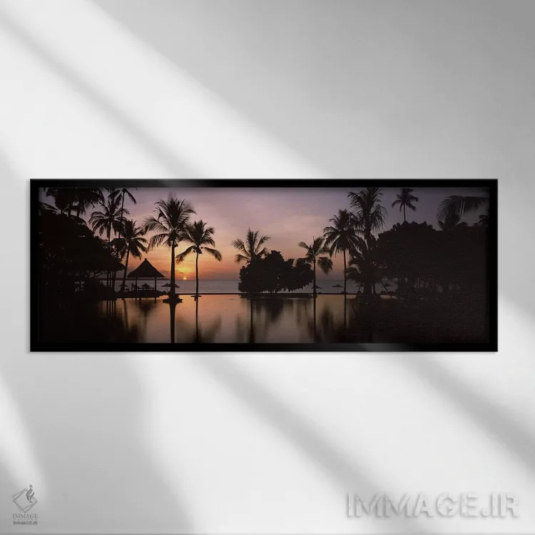 تابلو دکوراتیو Lombok, West Nusa Tenggara, Indonesia,غروب خورشید بر اس… اثر پانورامیک ایمجز - نمای قابدار مشکی