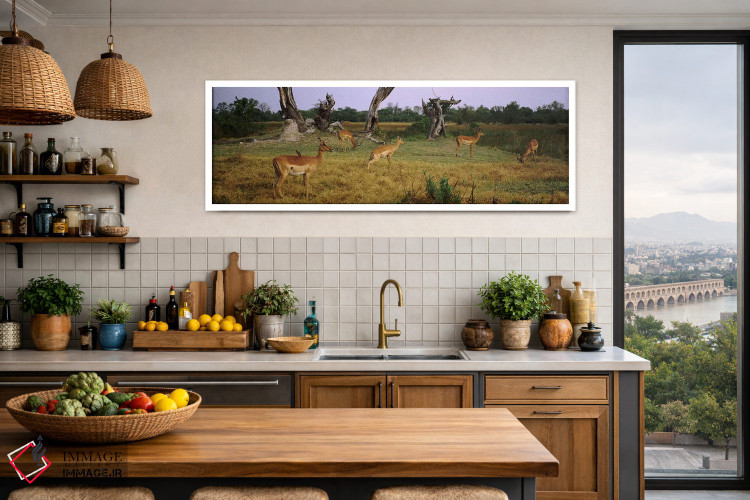 تابلو دکوراتیو Moremi Wildlife Reserve, Botswana,گله امپالاها در حال چ… اثر پانورامیک ایمجز - D3W