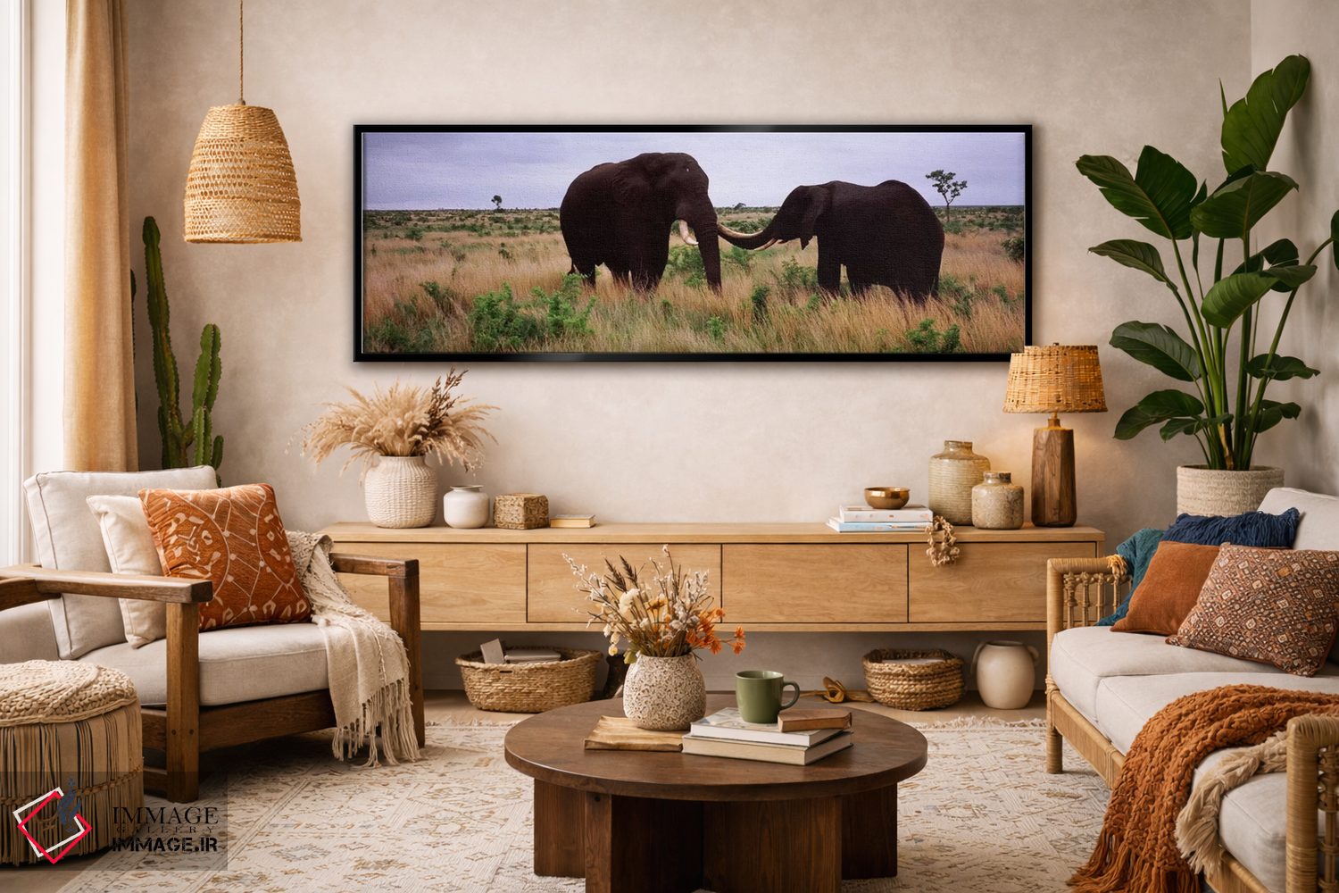 تابلو دکوراتیو Kruger National Park, South Africa,دو فیل آفریقایی در ح… اثر پانورامیک ایمجز - D3B