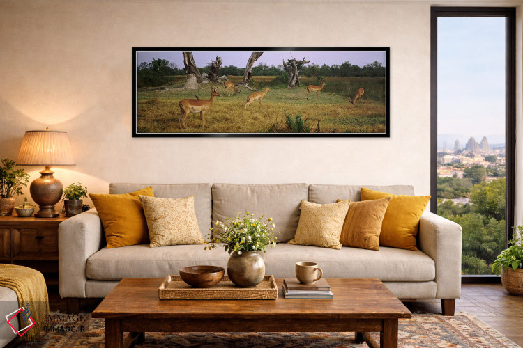 تابلو دکوراتیو Moremi Wildlife Reserve, Botswana,گله امپالاها در حال چ… اثر پانورامیک ایمجز - D6B
