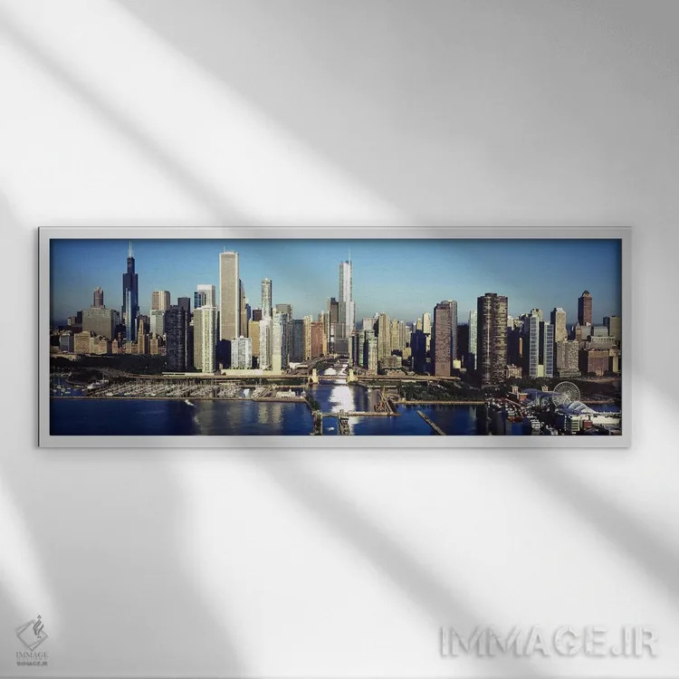 تابلو دکوراتیو Chicago Harbor, Chicago, Cook County, Illinois, USA,آسم… اثر پانورامیک ایمجز - نمای قابدار سفید