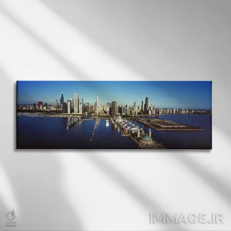 تابلو دکوراتیو Chicago, Cook County, Illinois, USA,نمای زاویه بالا از… اثر پانورامیک ایمجز - نمای روبهرو روی دیوار