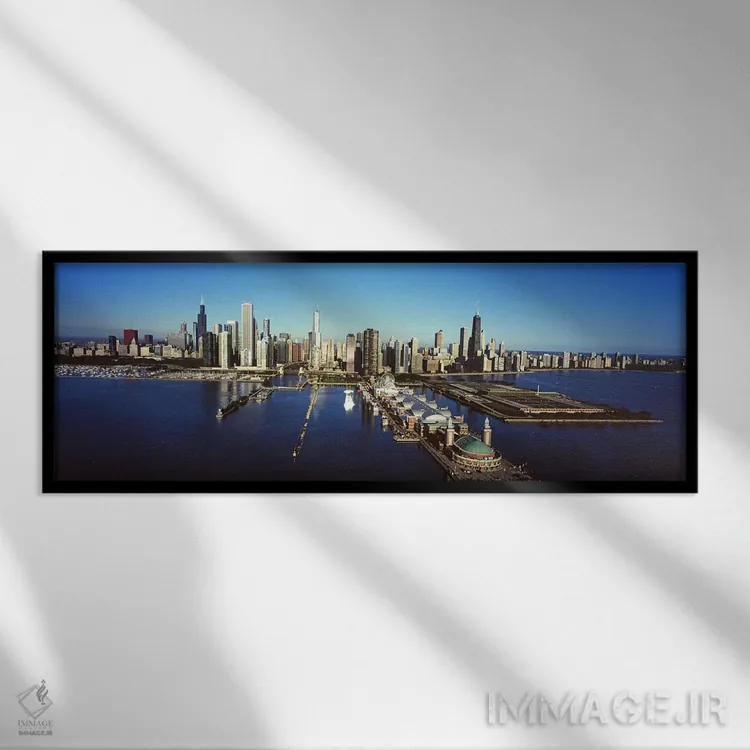 تابلو دکوراتیو Chicago, Cook County, Illinois, USA,نمای زاویه بالا از… اثر پانورامیک ایمجز - نمای قابدار مشکی
