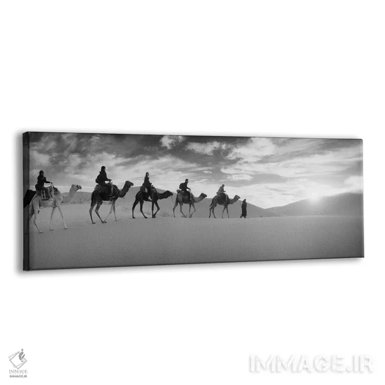 تابلو دکوراتیو Morocco,توریست ها سواره بر شتر از میان چشم انداز صحرای… اثر پانورامیک ایمجز - نمای پرسپکتیو محصول