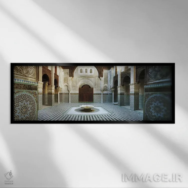 تابلو دکوراتیو Medersa Bou Inania, Fez, Morocco,فضای داخلی مدرسه، مدرس… اثر پانورامیک ایمجز - نمای قابدار مشکی