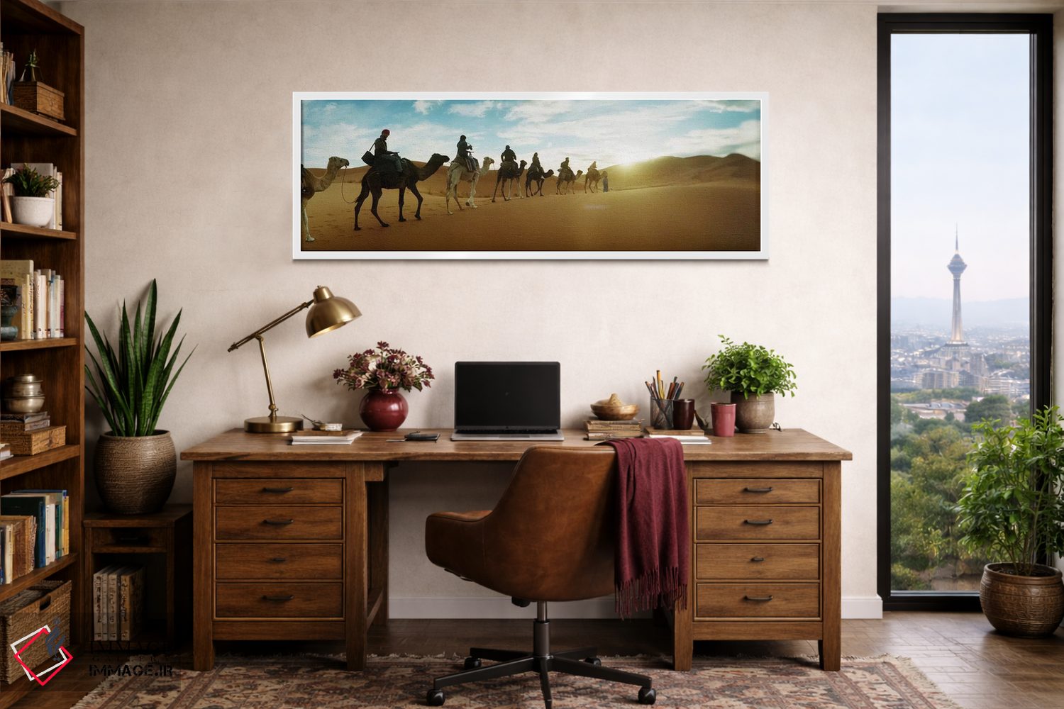 تابلو دکوراتیو Morocco #2,توریست ها سواره بر شتر از میان چشم انداز صحر… اثر پانورامیک ایمجز - D1W