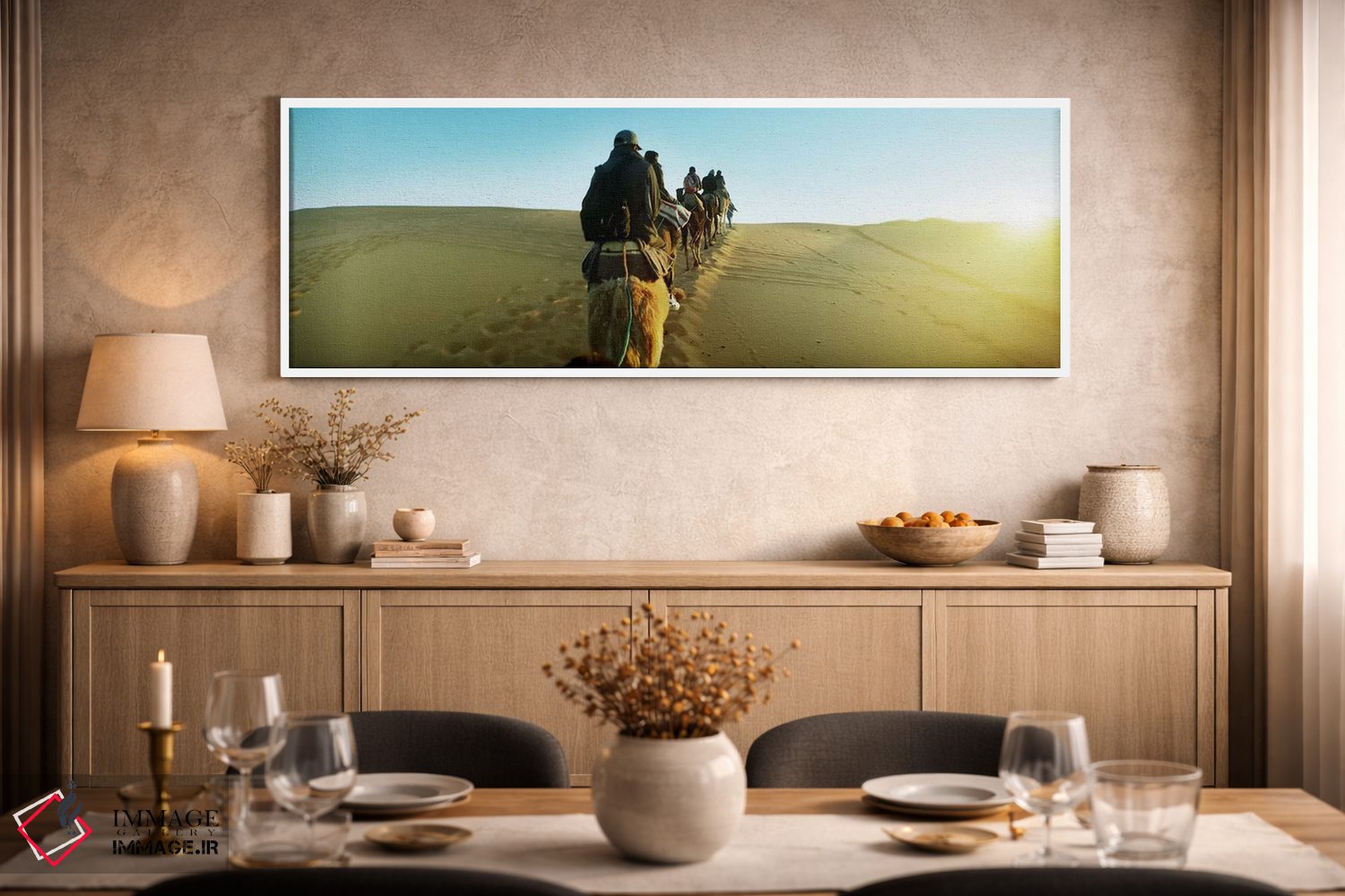 تابلو دکوراتیو Sahara Desert, Morocco,ردیفی از افراد سوار بر شتر در صح… اثر پانورامیک ایمجز - D1W