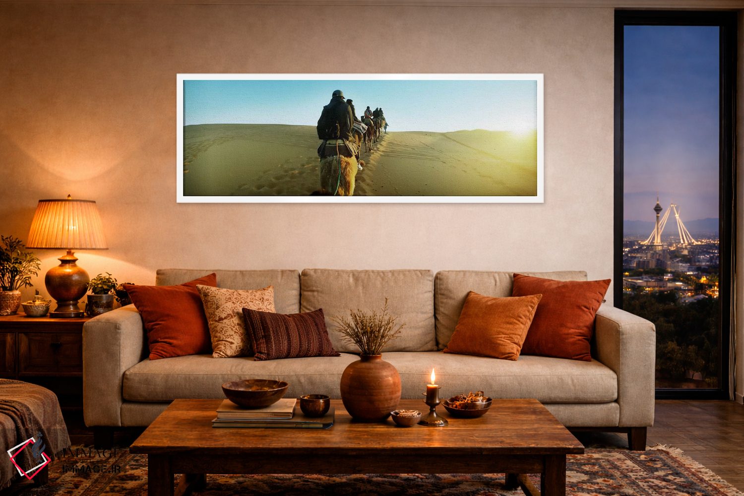 تابلو دکوراتیو Sahara Desert, Morocco,ردیفی از افراد سوار بر شتر در صح… اثر پانورامیک ایمجز - D4W