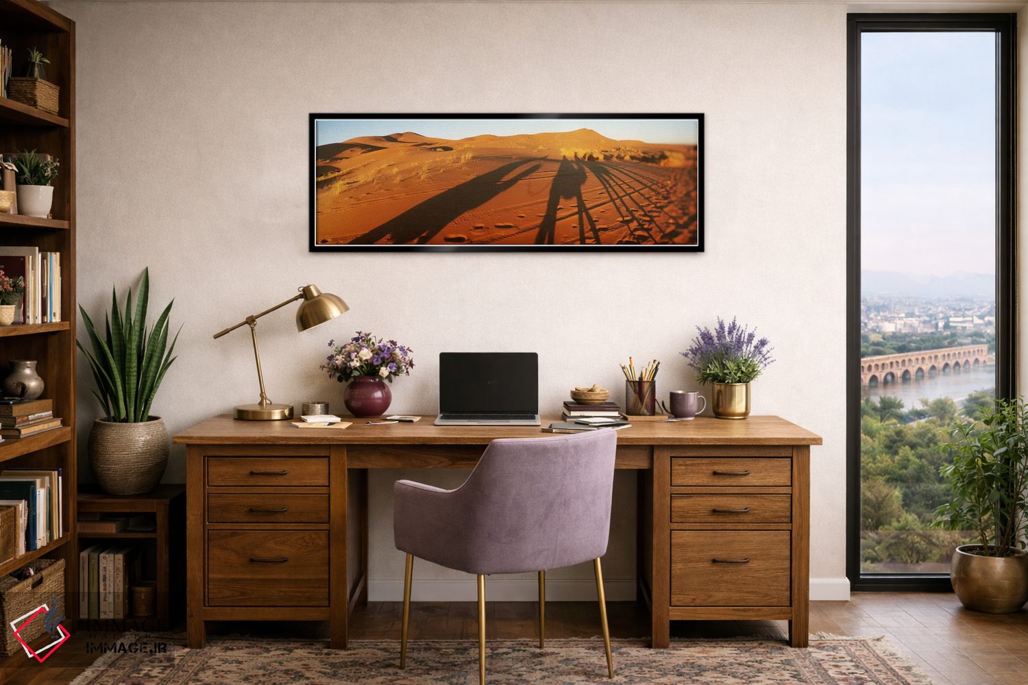 تابلو دکوراتیو Sahara Desert, Morocco,سایه شترسواران در صحرا هنگام غرو… اثر پانورامیک ایمجز - D2B