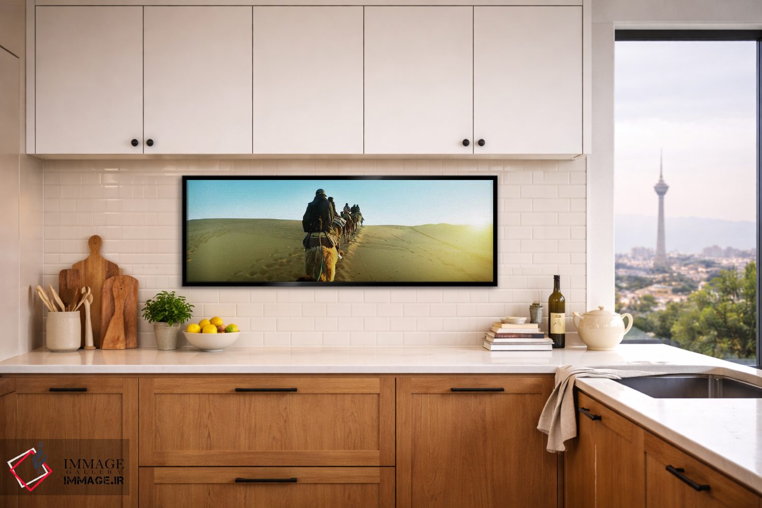 تابلو دکوراتیو Sahara Desert, Morocco,ردیفی از افراد سوار بر شتر در صح… اثر پانورامیک ایمجز - D5B