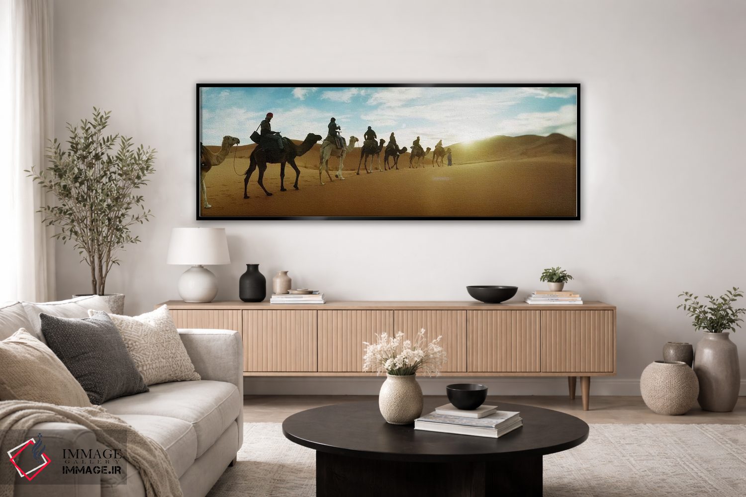 تابلو دکوراتیو Morocco #2,توریست ها سواره بر شتر از میان چشم انداز صحر… اثر پانورامیک ایمجز - D4B