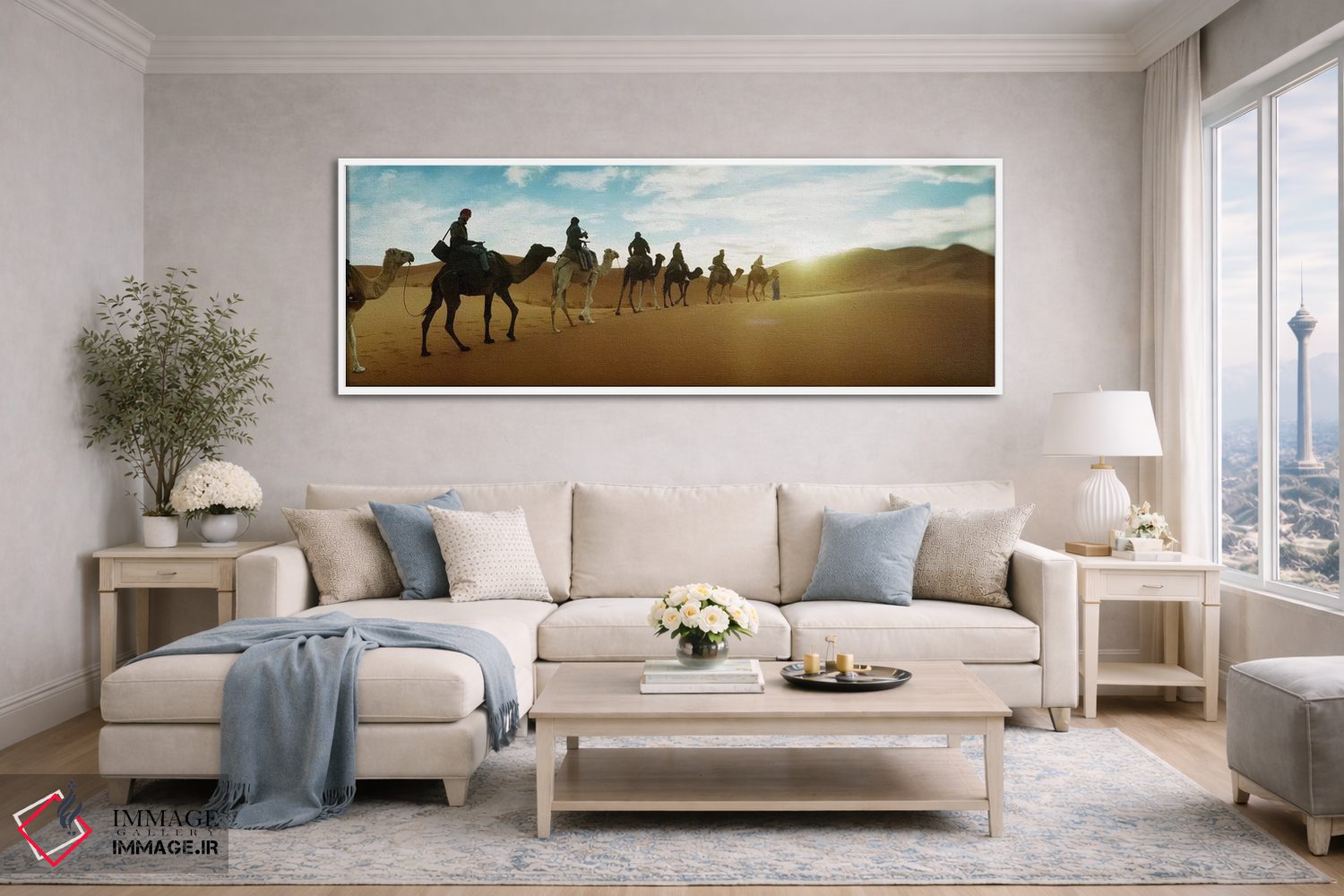 تابلو دکوراتیو Morocco #2,توریست ها سواره بر شتر از میان چشم انداز صحر… اثر پانورامیک ایمجز - D5W