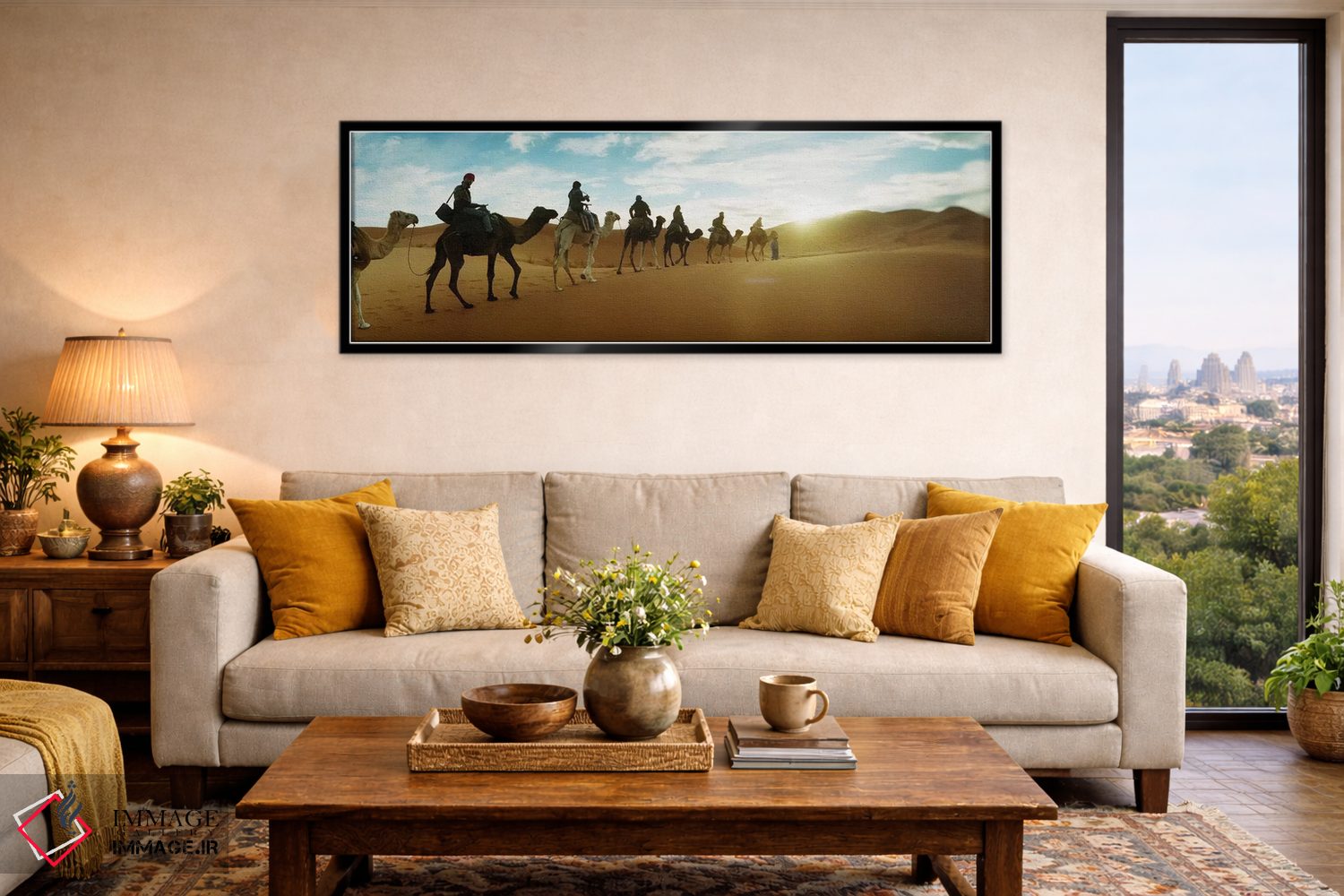 تابلو دکوراتیو Morocco #2,توریست ها سواره بر شتر از میان چشم انداز صحر… اثر پانورامیک ایمجز - D6B