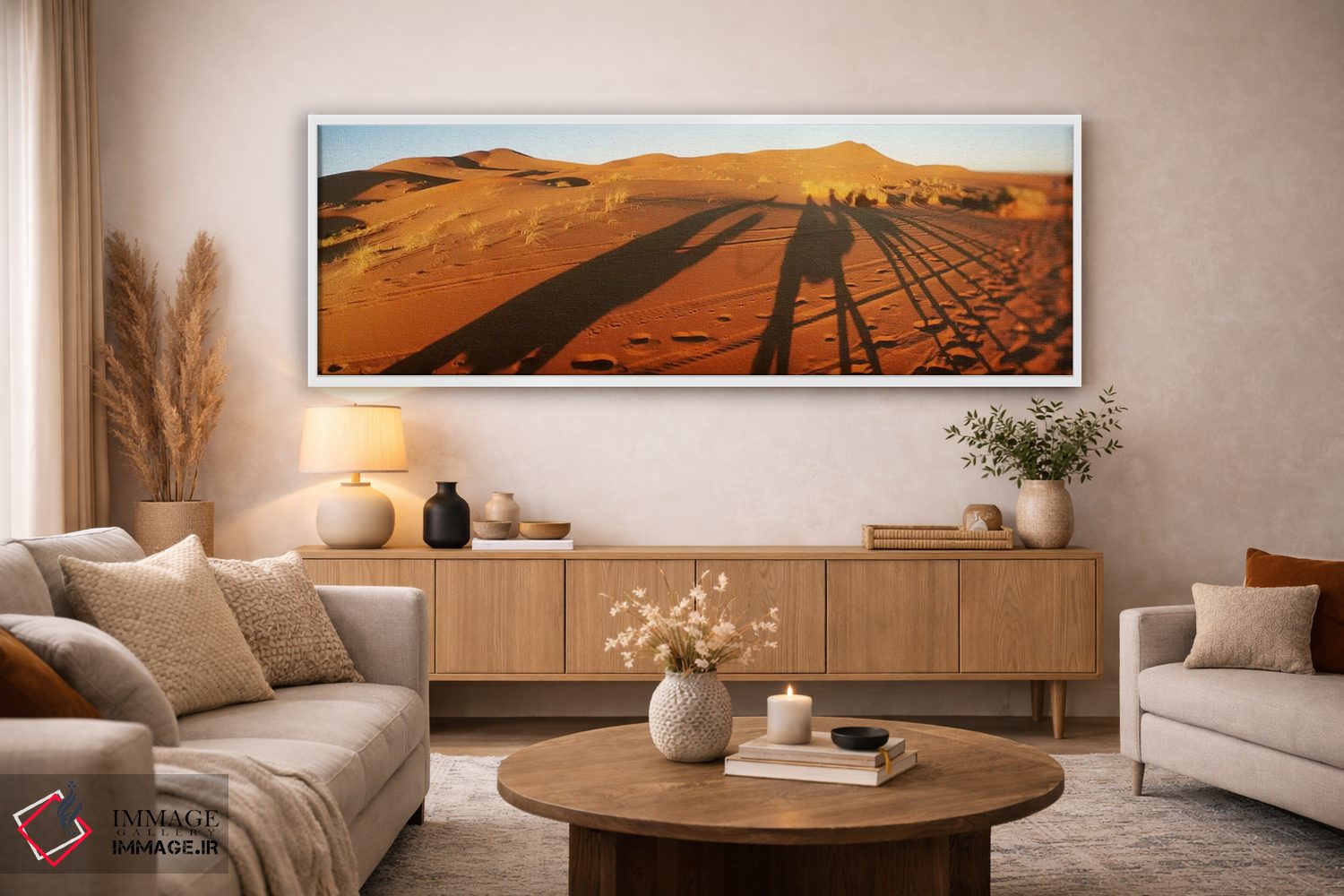 تابلو دکوراتیو Sahara Desert, Morocco,سایه شترسواران در صحرا هنگام غرو… اثر پانورامیک ایمجز - D3W