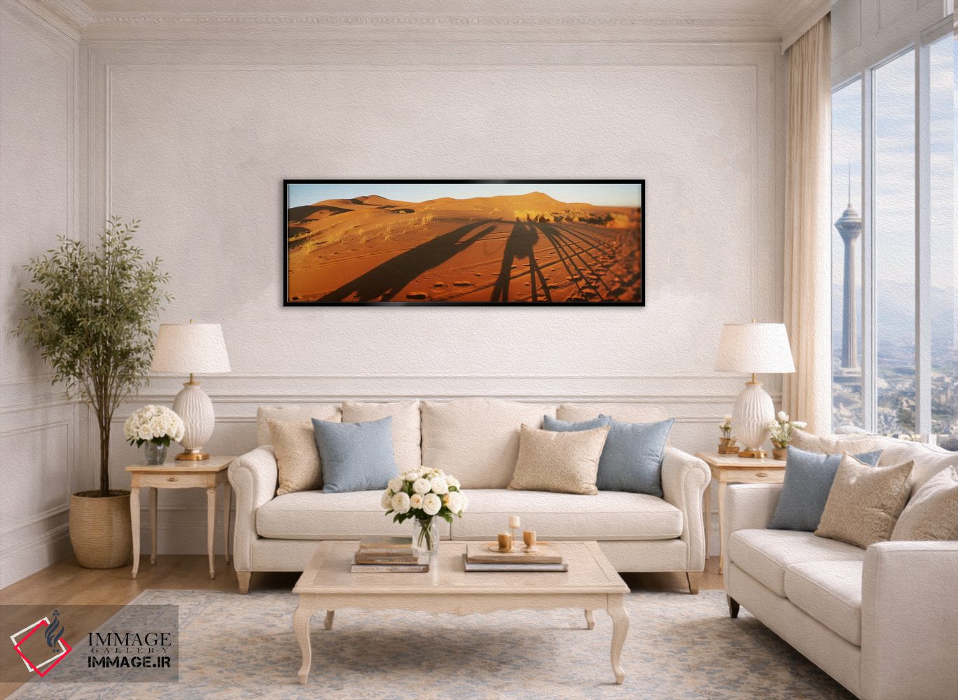 تابلو دکوراتیو Sahara Desert, Morocco,سایه شترسواران در صحرا هنگام غرو… اثر پانورامیک ایمجز - D5B