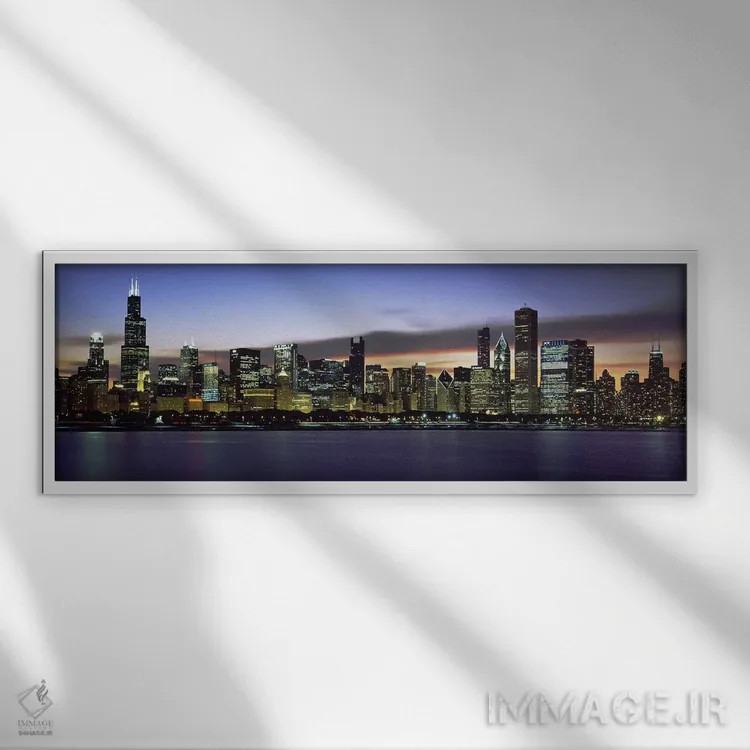 تابلو دکوراتیو Lake Michigan, Chicago, Illinois, USA,ساختمان های کنار… اثر پانورامیک ایمجز - نمای قابدار سفید