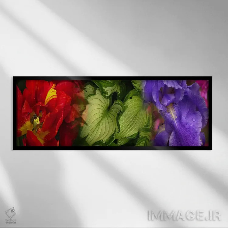 تابلو دکوراتیو گل های لاله و زنبق اثر پانورامیک ایمجز - نمای قابدار مشکی