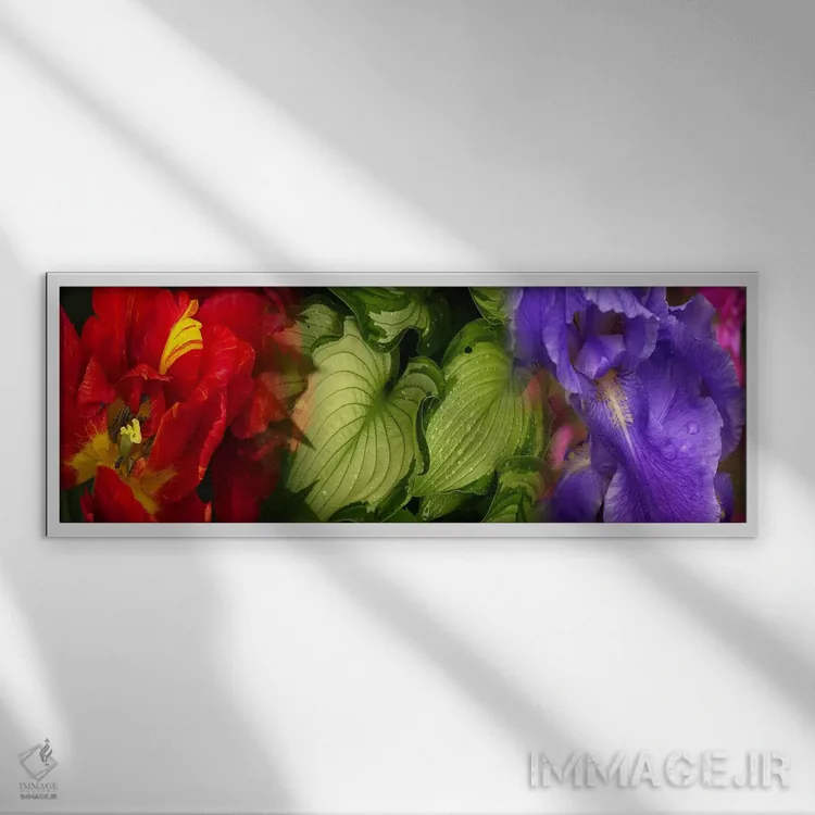 تابلو دکوراتیو گل های لاله و زنبق اثر پانورامیک ایمجز - نمای قابدار سفید