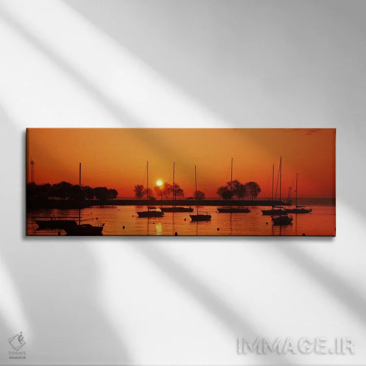 تابلو دکوراتیو Lake Michigan, Great Lakes, Michigan, USA,سیلوئت قایق ه… اثر پانورامیک ایمجز - نمای روبهرو روی دیوار