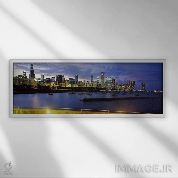 تابلو دکوراتیو Lake Michigan, Chicago, Illinois, USA #2,ساختمان های کن… اثر پانورامیک ایمجز - نمای قابدار سفید