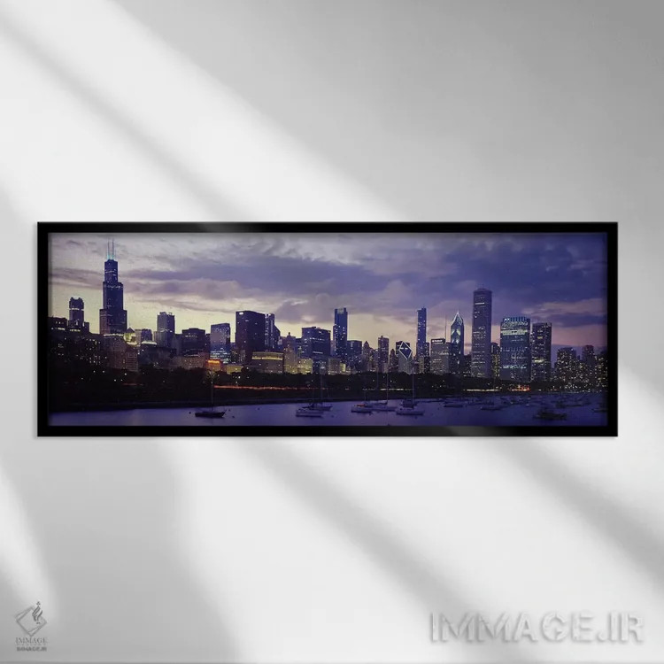 تابلو دکوراتیو Lake Michigan, Chicago, Illinois, USA,ساختمان های کنار… اثر پانورامیک ایمجز - نمای قابدار مشکی