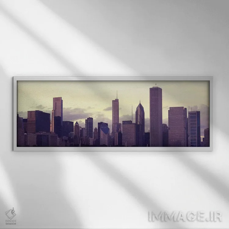 تابلو دکوراتیو Chicago, Illinois, USA,ساختمان های شهر در غروب، شیکاگو… اثر پانورامیک ایمجز - نمای قابدار سفید