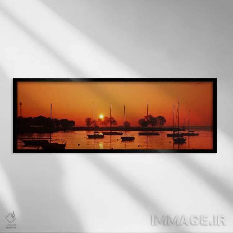 تابلو دکوراتیو Lake Michigan, Great Lakes, Michigan, USA,سیلوئت قایق ه… اثر پانورامیک ایمجز - نمای قابدار مشکی