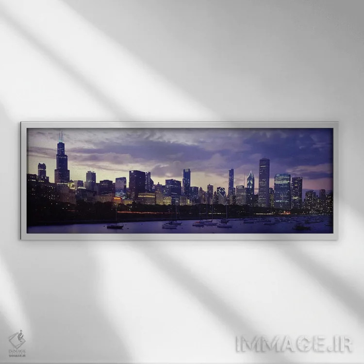 تابلو دکوراتیو Lake Michigan, Chicago, Illinois, USA,ساختمان های کنار… اثر پانورامیک ایمجز - نمای قابدار سفید