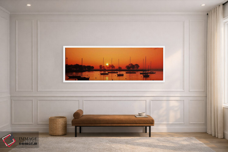 تابلو دکوراتیو Lake Michigan, Great Lakes, Michigan, USA,سیلوئت قایق ه… اثر پانورامیک ایمجز - D1W